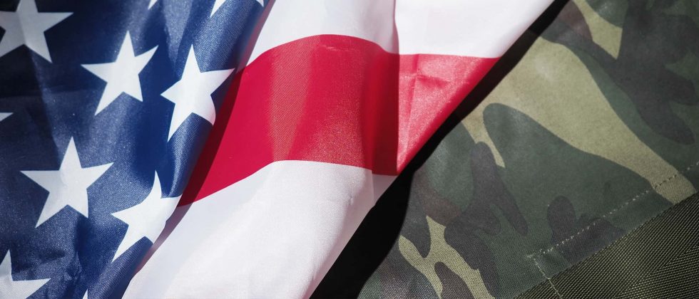 American flag and military camouflage