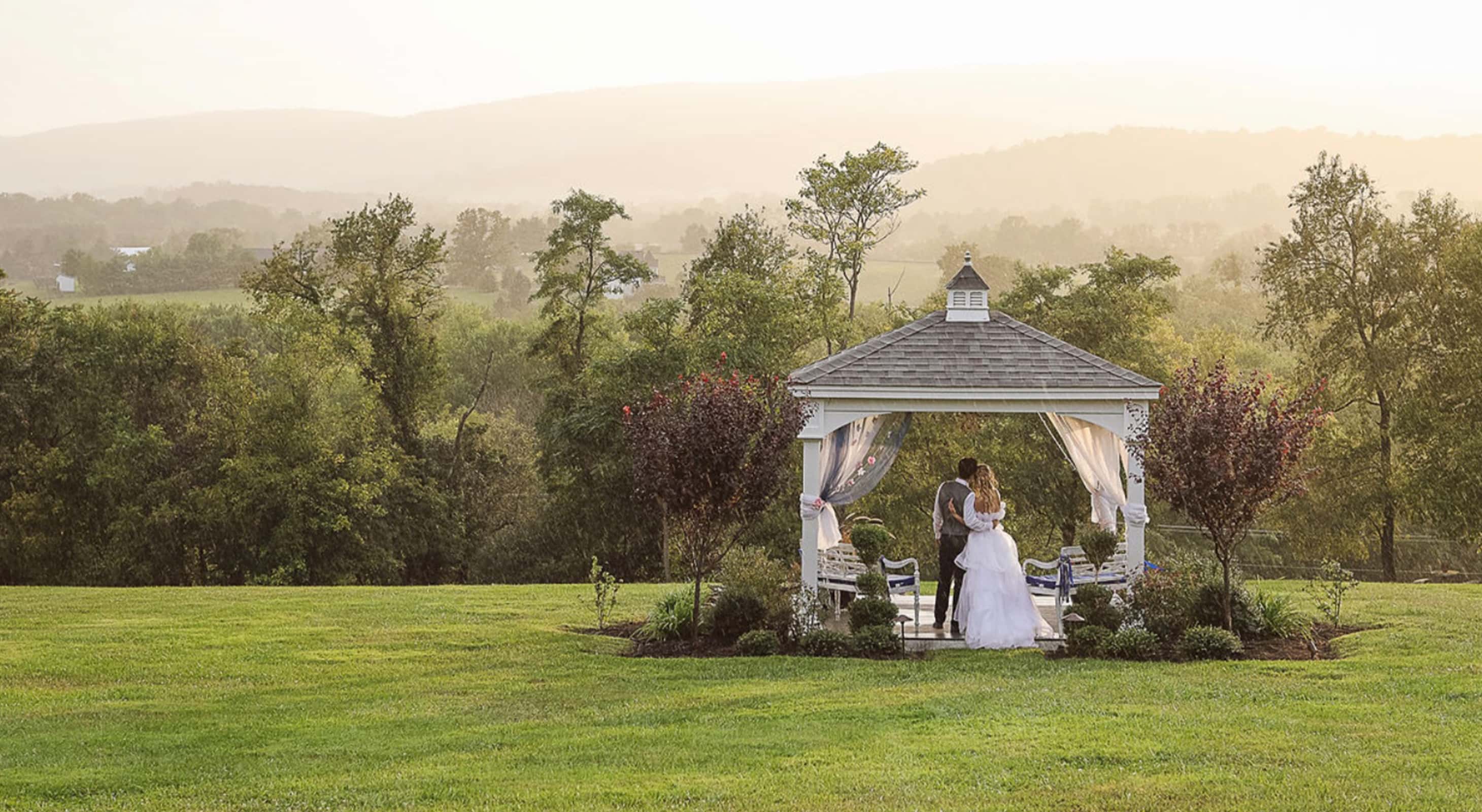 Married couple in the gazebo after their Virginia elopement